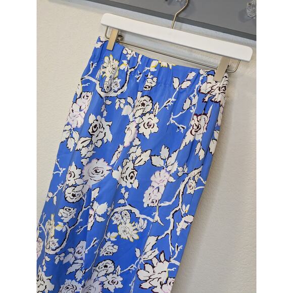 DIANE VON FURSTENBERG Alexander Pant Wide Leg Button Zip Blue Floral Women Small - Picture 11 of 12